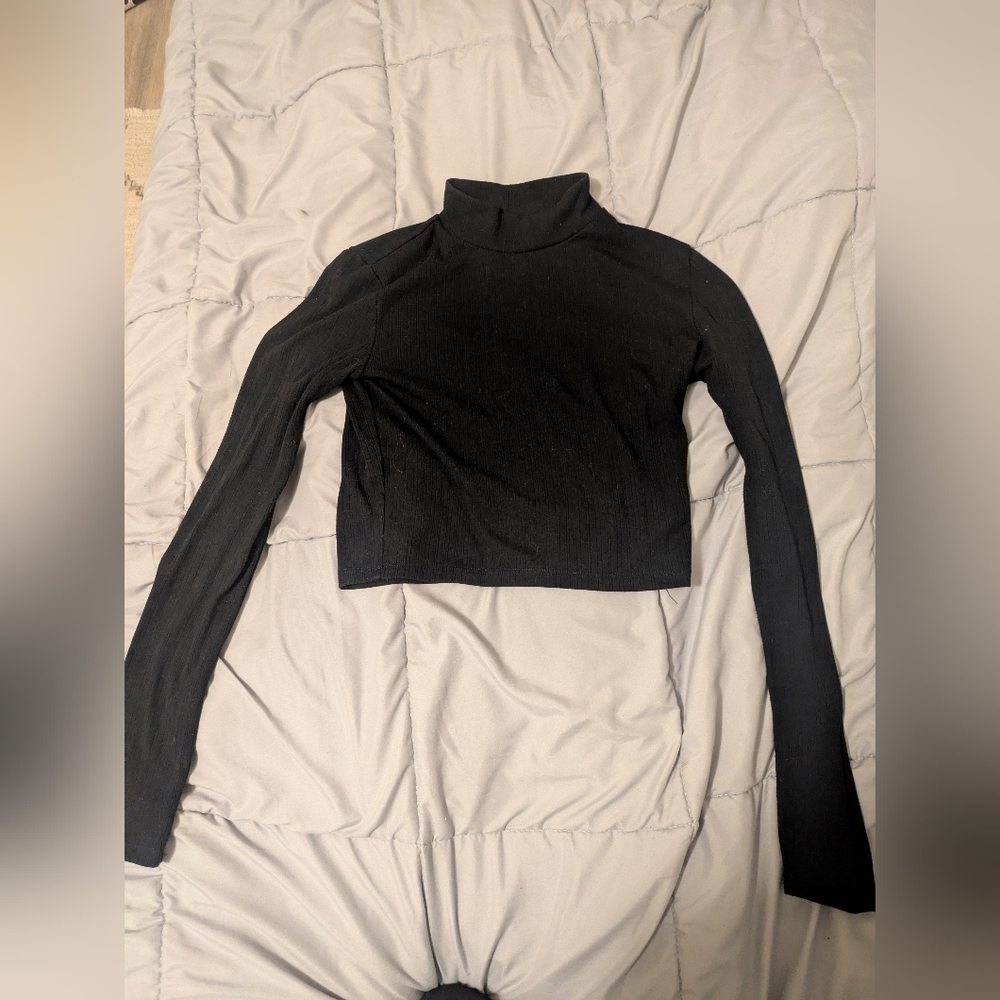 Forever 21 Black Ribbed Turtleneck Top